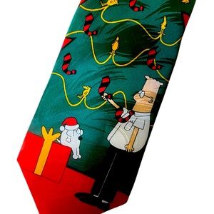 1997 DILBERT Dogbert Software United Media Christmas Tree Silk Tie‎ Ralph Marlin
